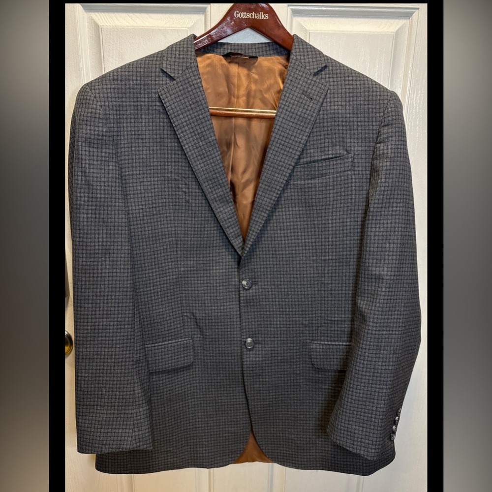 JoS A Bank Signature mens gray check blazer sport coat jacket sz 44L Beautiful